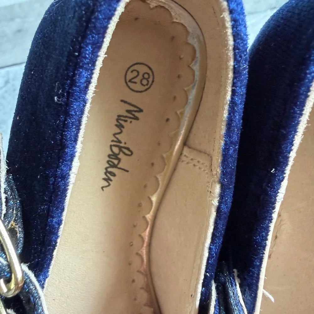 Mini Boden Kids Navy Blue Velvet Double Strap Glitter Mary Jane Shoes Size 28